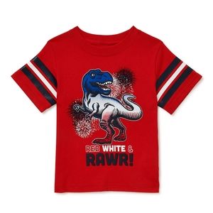 Red White Rawr Patriotic July 4TH TRex Tee 4T